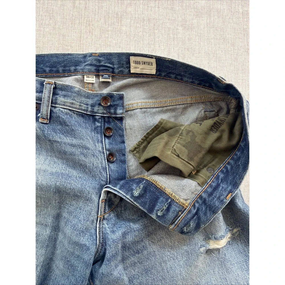 Todd Snyder Selvedge Jeans 34X32 Japanese Denim Button Fly Wash Distressed